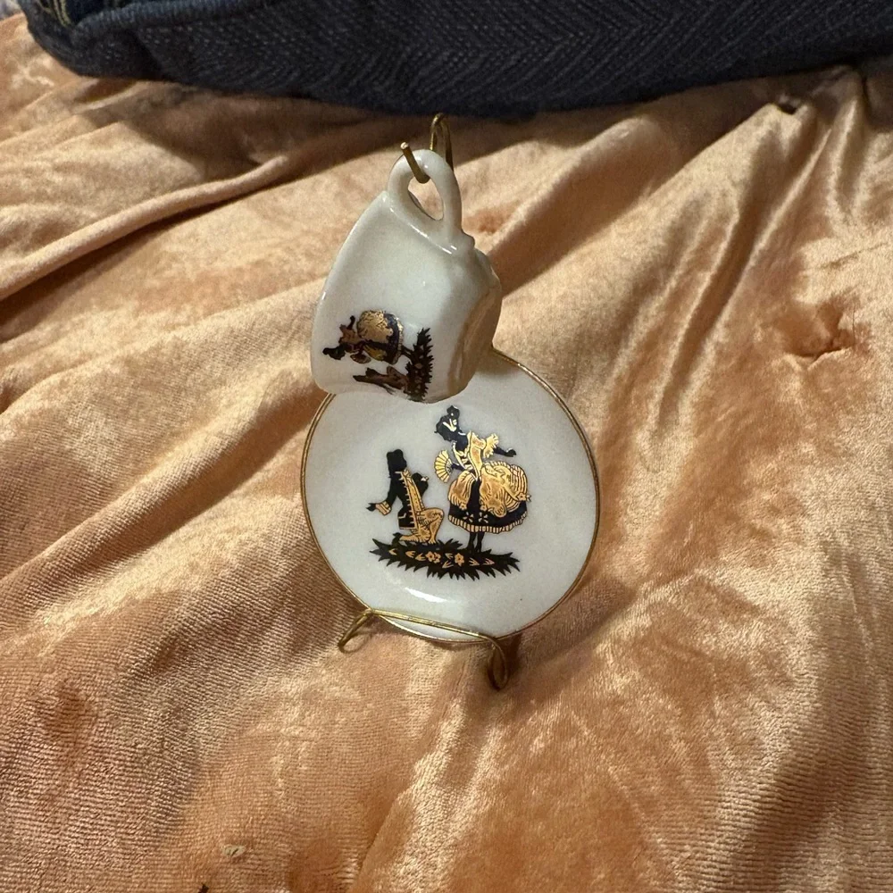 Charming Vintage Miniature Cup and Saucer Display Mini Elegance Made in Japan
